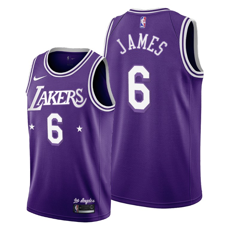 Men's Los Angeles Lakers LeBron James #6 NBA 2021-22 New Uniform City Edition Purple Basketball Jersey EVE2083WH